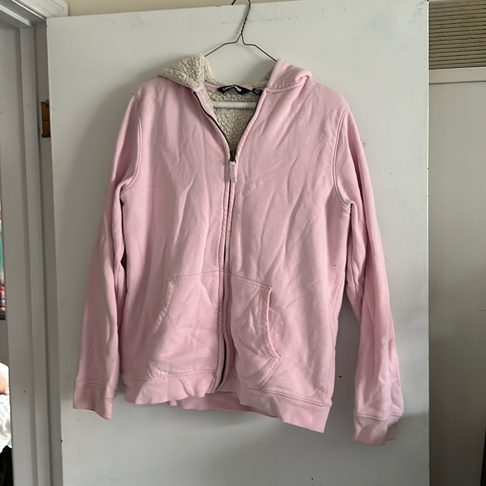 Pink XL Lands End Sherpa lined hooded sweater